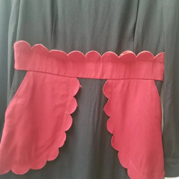 Valentino Red Scalloped Long Sleeve Crepe Mini  Dress Black Red 44 - Picture 13 of 16